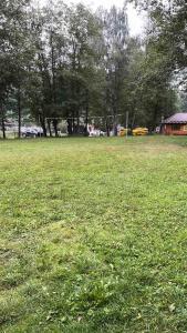 un campo de hierba con una pelota de fútbol. en Гостинний двір "Софія", en Krasnik