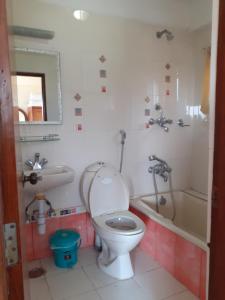 a bathroom with a toilet and a tub and a sink at Hotel Vibe by Solitary in Pokhara +66 photos
