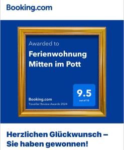 Certifikát, hodnocení, plakát nebo jiný dokument vystavený v ubytování Ferienwohnung Mitten im Pott