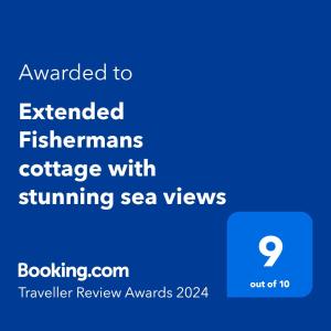 Et logo, certifikat, skilt eller en pris der bliver vist frem på Extended Fishermans cottage with stunning sea views