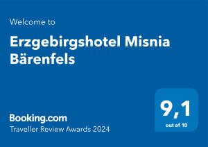 Chứng chỉ, giải thưởng, bảng hiệu hoặc các tài liệu khác trưng bày tại Erzgebirgshotel Misnia Bärenfels