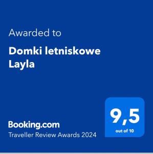 Πιστοποιητικό, βραβείο, πινακίδα ή έγγραφο που προβάλλεται στο Domki letniskowe Layla