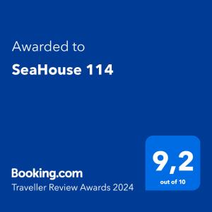 Certifikát, hodnocení, plakát nebo jiný dokument vystavený v ubytování SeaHouse 114