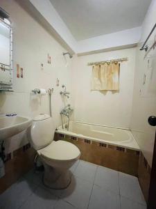 uma casa de banho com um WC, um lavatório e uma banheira em Hotel Vibe by Solitary em Pokhara