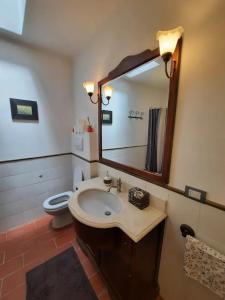 een badkamer met een wastafel, een toilet en een spiegel bij Suite Rose in Camerano