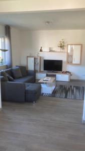 a living room with a couch and a flat screen tv at Ferienwohnung Christel in Erlenbach am Main