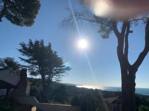 a view of the sun from a house with trees at VILLA TARA in Quercianella