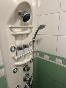 a shower with a shower head in a bathroom at Podgorica Great location in Podgorica