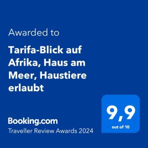 Certyfikat, podpis lub inny dokument wystawiony w obiekcie Tarifa-Blick auf Afrika, Haus am Meer, Haustiere erlaubt