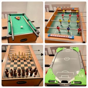 a collage of four pictures of a pool table at Mount Yard - Stylish Cottage - Close to Alton Towers - Water World -Stoke-on-Trent Sleeps 5 in Totmonslow