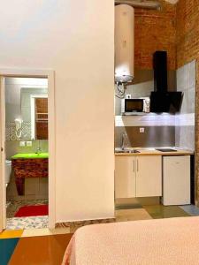 eine Küche mit einer Spüle und einer Arbeitsplatte in der Unterkunft L1 Estudio nuevo! Al lado del metro en Sants in Barcelona
