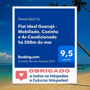 un cartel para un hotel en la playa en Flat Ideal Guarujá - Apto Studio Mobiliado, Ar-Condic e Cozinha Completa en Guarujá