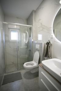 a bathroom with a shower and a toilet and a sink at Lucas apartment in Čapljina