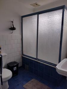 聖維森特德塔瓜塔瓜的住宿－Casa en el Corazón de San Vicente，一间带卫生间和玻璃窗的浴室