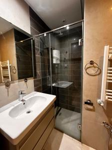 a bathroom with a sink and a shower at Joli S2 a la Marsa in La Marsa