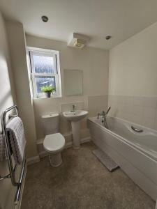 a bathroom with a toilet and a sink and a bath tub at Eaglegate in Colchester