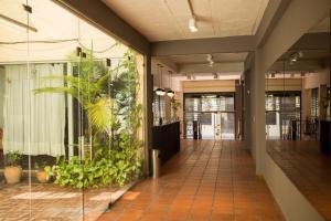 Boutique Apartments Plaza Dorrego في بوينس آيرس: ممر به نباتات على جدار مبنى