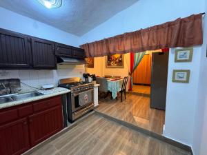 a kitchen with a sink and a stove top oven at Residencia Foreman De La Paz in Santo Domingo