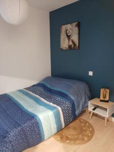 ein Schlafzimmer mit einem Bett und einem Bild an der Wand in der Unterkunft Logement tout confort Albi in Albi