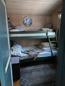 Zimmer mit 2 Etagenbetten in einer Hütte in der Unterkunft Cabin in the Mountain, Outstanding View & Solar Energy in Vollen