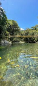 a river with a bridge in the water at Chalet OCULTO Acceso al Rio Cristalino/Fogata/Hamacas in San Francisco +14 photos