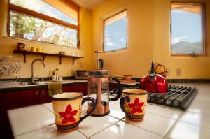 two coffee mugs sitting on a counter in a kitchen at Galeria Viviente Eco Casita in Bisbee