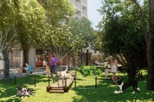 a group of people playing with dogs in a park at Studio Aconchego 115. Novo Ed. On Imarés - Moema. in Sao Paulo