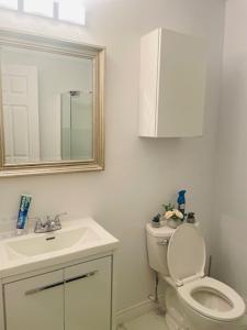 哈利法克斯的住宿－RoseT，一间带水槽、卫生间和镜子的浴室