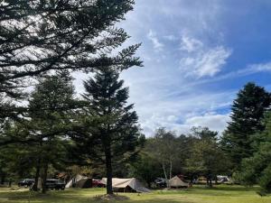 um grupo de árvores e tendas num campo em -be- Kita Karuizawa Camp Field - Vacation STAY 42270v em Kita-karuizawa
