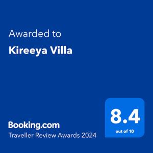 Certificat, premi, rètol o un altre document de Kireeya Villa