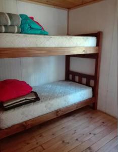 1 Schlafzimmer mit 2 Etagenbetten in einer Hütte in der Unterkunft Cabañas Laguna Seca 
