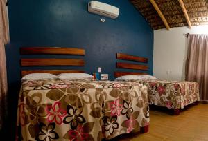 zwei Betten, die in einem Zimmer nebeneinander stehen in der Unterkunft Hotel - CABAÑAS THAJU - HUASTECA POTOSINA in El Naranjito