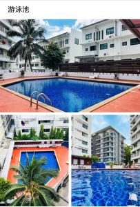 een collage van vier foto's van een zwembad bij Ningman Road Apartment in Chiang Mai