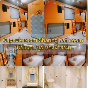 un conjunto de cuatro fotos de una habitación con baño en Icon Hotel Hatyai en Hat Yai