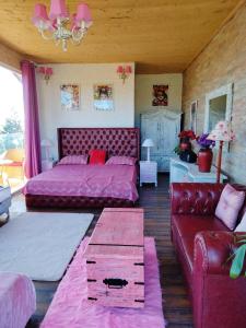 un salon avec un lit et un canapé dans l'établissement Fairmont cottage Mukteshwar, à Mukteswar