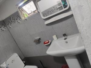 マンナールにあるEnoch Guest Houseの洗面台とトイレ付きの小さなバスルーム