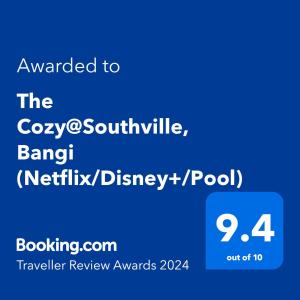 a screenshot of a cell phone with the text awarded to the cozysouthville b at The Cozy@Southville, Bangi (Netflix/Disney+/Pool) in Kampong Tangkas