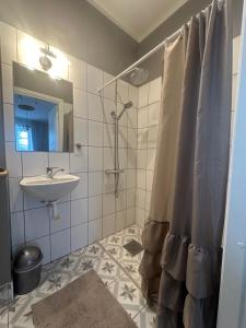 a bathroom with a shower and a sink at Guesthouse Kadrina Mõis in Kadrina