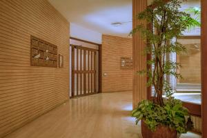 un couloir avec une plante en pot dans une pièce dans l'établissement La Chiocciola, à Lido di Ostia 39 autres photos