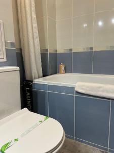 ein Badezimmer mit Toilette und Badewanne in der Unterkunft Angel apartament in Sibiu