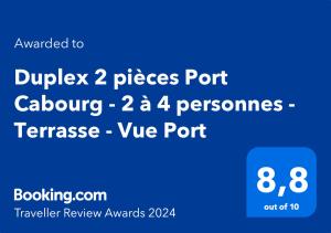 Certifikát, ocenenie alebo iný dokument vystavený v ubytovaní Duplex 2 pièces Port Cabourg - 2 à 4 personnes - Terrasse - Vue Port - Exclusif Book ing