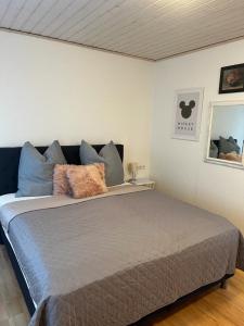 um quarto com uma cama grande num quarto em Schicke Ferienwohnung im Wendland 