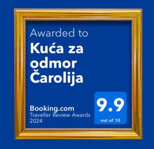 a picture of a frame with the words awarded to kucinia zebra enrol at Kuća za odmor Čarolija in Jastrebarsko