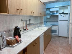 eine Küche mit Arbeitsfläche, Spüle und Kühlschrank in der Unterkunft Luninoso y práctico apartamento en el centro con amplio parking incluido in Granada