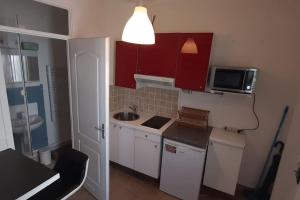 uma pequena cozinha com um lavatório e um micro-ondas em Calme, proche de Paris/ parc des princes em Boulogne-Billancourt