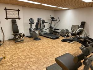 a gym with several exercise equipment in a room at Ferienapartment in Bestlage in Sankt Moritz in St. Moritz