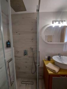 a bathroom with a shower and a sink at CITY CENTER APARTMENT in Sparta