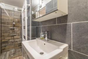 W łazience znajduje się biała umywalka i prysznic. w obiekcie Studio Cardeurs w Aix-en-Provence +7 zdjęć