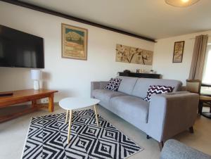a living room with a couch and a flat screen tv at BOHO 1 Vue Exceptionnelle in Bonnieux