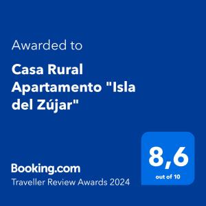 Сертификат, награда, вывеска или другой документ, выставленный в Casa Rural Apartamento "Isla del Zújar"